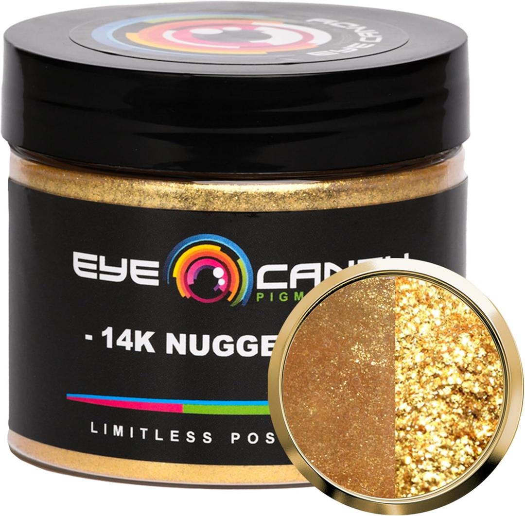 Eye Candy Pigments Premium Gold Mica Powder - 14k Nugget Gold (50gr) - for Epoxy, Resin, Soap, Paint, Woodworking, Acrylic Pouring, Bath Bombs, Fishing Lures - DIY Arts and Crafts Additive