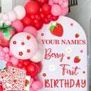 Name Custom Berry First Birthday Party Decal for Backdrop Sweet One Birthday Sign for Balloon Arch Strawberry 1st Birthdays Decor Supplies Baby Girls Birthdays Photo Background Vinyl Stickers (Red & White Name Diy)