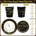 168pcs Happy New Year Party Supplies, Black and White Paper Plates Napkins Cups and Transparent Gold Cutlery for 24 Guests, 2026 New Year Disposable Tableware Supplies for Party Decorations