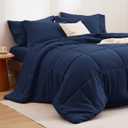 Bedsure Navy Bedding Sets Queen - 7 Pieces Solid Bed in a Bag, Queen Bed Set Navy with Comforter, Sheets, Pillowcases & Shams (01 - Navy)