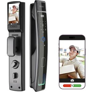 Smart Door Lock with Camera & 3D Face Recognition, Keyless Entry Door Lock with Fingerprint, Password, IC Card, Key, Usmart App Control, Video Doorbell Lock, Mortise Lock for Front Door, Home Security