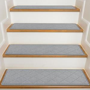 Stair Treads for Wooden Steps Indoor, KOOTETA 15 Pack 8" X 30" Non Slip Carpet Stair Treads with Reusable Adhesive for Kids Elders and Dogs, Surface Polyester TPR Backing Stair Rugs, Grey