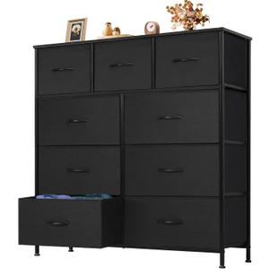OLIXIS 9 Drawer Storage Dresser with Wood Top - Wide Fabric Chest Organizer for Bedroom, Closet, Living Room,Tower Cabinet, TV Stand, Hallway Entryway Furniture,Carbon Black