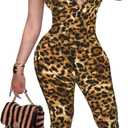 Women's Sexy Sleeveless One Piece Jumpsuits Cutout Bodycon High Waisted Club Outfits Catsuits (Medium, Yellow Leopard)