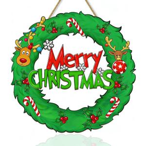 Christmas Door Sign Decorations, Christmas Welcome Wooden Hanging Sign for Holiday Xmas Door Wall Tree Ornaments Yard Porch Home Decor