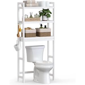 SONGMICS Over The Toilet Storage, 3-Tier Over Toilet Bathroom Organizer with Adjustable Shelf, 10.2 x 24.8 x 66.9 Inches, Space-Saving, Cloud White UBTS01WT