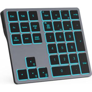 Doohoeek Bluetooth & 2.4G USB Wireless Numeric Keypad for Laptops, PC Computers Macbooks & Tablets, Dual Mode Number pad 34 Keys with 7-Color Backlit for Windows, MacOS & iOS, Gray (Grey)