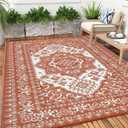 GarveeHome Outdoor Rugs 8x10 Waterproof Reversible Outdoor Plastic Straw Rug Vintage Retro Patio Rug Indoor Outdoor Carpet RV Mat Outside for Patio Camp Balcony Deck Picnic, Vintage Orange Terracotta