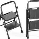 KINGRACK 2 Step Ladder, Folding Step Stool with Handrail, Safe-Lock Design and Wide Anti-Slip Pedals, 500 lbs Capacity Sturdy Steel Ladder for Home and Kitchen, Black