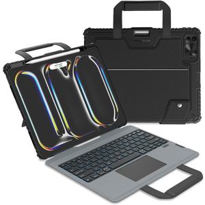 Nillkin Carry Go Keyboard Case for iPad Pro 13 inch (M5, 2025/M4,2024) with Handle, Rugged Case with Detachable Keyboard for iPad Pro 13", Magic Trackpad, 7 Colors Backlit, Portrait/Landscape, Black