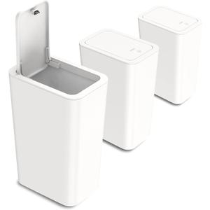 N. NETDOT 3 Pack 10L / 2.6 Gallon Small Trash Can with Lid, Bathroom Garbage Can with Pop-Up Lid, Waste Basket for Bathroom, Kitchen, Bedroom, Powder Room, Craft Room, Office, College (Off White)