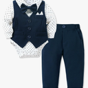 YALLET Baby Boy Clothes Suit 0-24 Months Infant Gentleman Outfits Formal Dress Shirt+Bowtie+Vest+Pants Set Baby Wedding Suits 12-18M