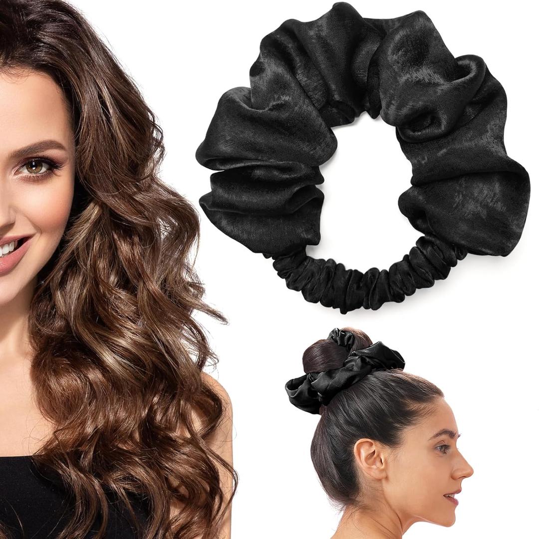 Heatless Curling Scrunchie, Heatless Hair Curler to Sleep In, No Heat Curls for Long Hair, Soft Sleep Hair Roller (Black)