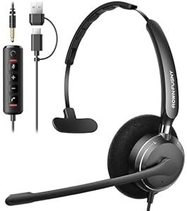 USB Headset with Microphone for PC, Computer Headset with Microphone Noise Canceling Mic for Laptop Call Center Wired Headset with Mic for Work Zoom Skype Teams from Office Home (Black) (Dual Ear)