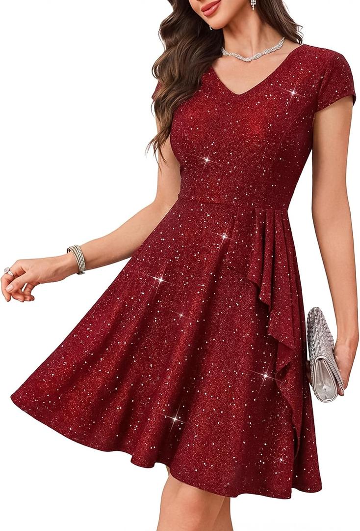 Wedtrend Women's Short Prom Dress A-Line Sequin Cocktail Dress Sparkly Semi Formal Dresses for Teens (Red, M)