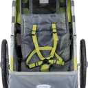 Instep Sync Single Seat Bike Child Trailer, Max Weight 40 lbs., 5-Point Harness, Folding Frame, Quick Release Wheels, Easy Storage, Bug Screen & Weather Shield, Green/Grey