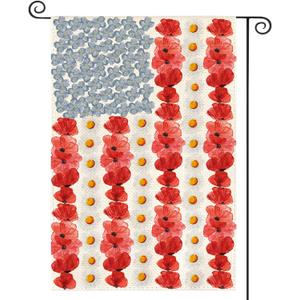 AVOIN colorlife Myosotis Poppy Memorial Day Garden Flag 12x18 Inch Double Sided Outside, Patriotic American Flag Yard Outdoor Decoration (Multi)