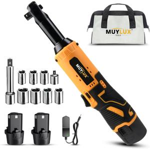 Cordless Electric Ratchet Wrench Set, 40FT-LBS (45N.m) 3/8" Electric Ratchet, 12V Cordless Ratchet Wrench, 2 x 2.0Ah Batteries Impact for Car Home