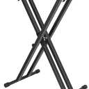 Height Adjustable Keyboard Stand With Quick Release Mechanism - Double X Foldable Heavy Duty Instrument Stand With Locking Straps for 54-61-88 Key Electronic Pianos