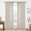 XTMYI 90 Inches Long Oatmeal Country Curtains for Living Room,Sheer Linen Shabby Chic Curtains for Bedroom 70 Inches Wide