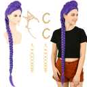 PUREHAIR 47 Inches Long Purple Braided Hair Anime Costume Wig High Temperature Heat Resistant Silk Fiber Natural Looking Cosplay Wig for Halloween Party, Cosplay (Purple, Adult Size)