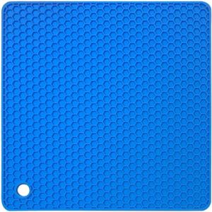 18cm Square Silicone Mat Heat Resistant Potholder Dining Table Placemat Non-Slip Pot Holder Cup Coaster Kitchen Accessories(Blue)