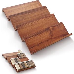 Tinamo Acacia Wooden Spice Rack Organizer for Cabinet - Spice Drawer Insert, Spice Organization for Cabinet, Seasoning Organizer, Spice Holder Pack of 4 (Acacia)