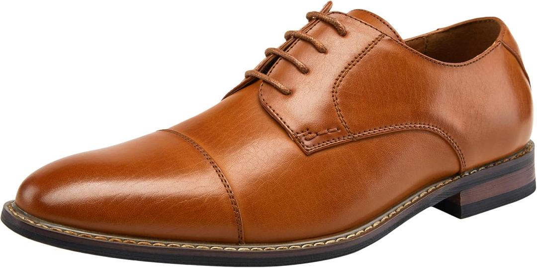 Jousen Men's Dress Cap Toe Shoes Wingtip Brogue Oxfords for Men Business Formal Derby Shoes (11, 603-cap Toe Yellow Brown)