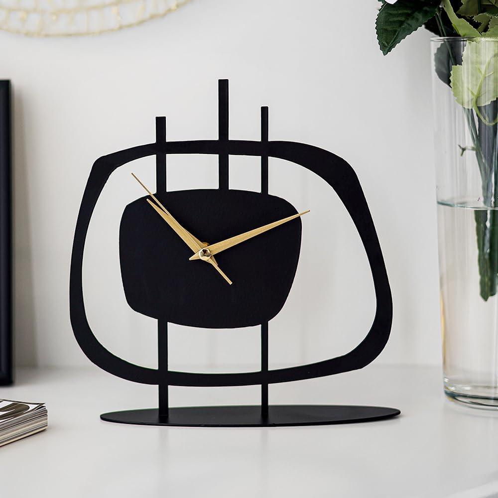 muyika Table Clock for Living Room Office, Bedside, Kitchen | Silent Running Night Shelf Analog Desk Clock with 8 x 9 inch Size | Decorative Table Clocks