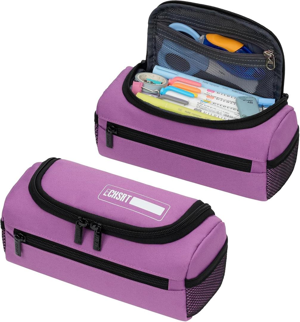 ECHSRT Jumbo Pencil Case Organizer for Men Women, Extra Large Capacity Pencil Pouch, Sturdy Portable Storage Bag for Office Travel Supplies - Purple
