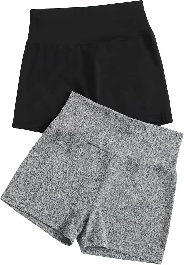 WDIRARA Women's 2 Pack High Waist Yoga Shorts Tummy Control Fitness Workout Running Biker Shorts (Gray, L)