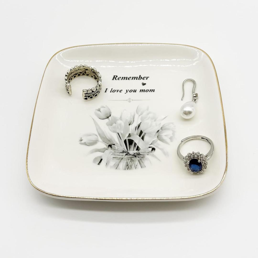 3 x Ceramic Jewelry Tray Gift for Mom from Daughter Son, Small Jewelry Dish Tray for Christmas, Mothers Day Gift, Mom Birthday Gifts Flower Ring Dish for Women, Bathroom Jewlery Plate Trinket Tray