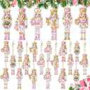 Cunno 18 Pcs Christmas Nutcracker Diamond Art Ornaments 5d DIY Painting Keychains Kits Gifts Full Drill Hanging Pendant Charms with Tool for Adult Holiday Party Decoration(French, Pink White Gold)