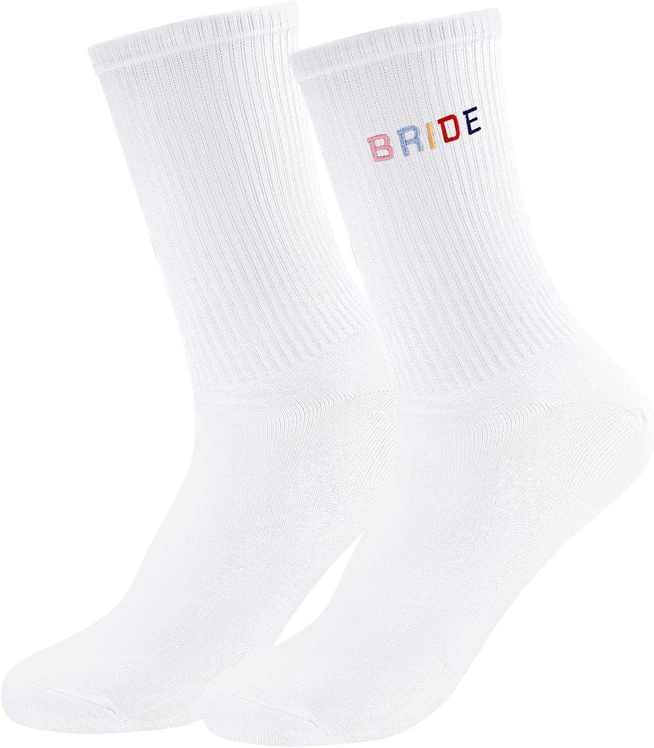 2 x Etercycle Embroidered Bride Socks, Exquisite Colorful Bride Embroidered Sock For Women, Soft Cotton Womens Socks Bridal Shower Gifts Bachelorette Party Favor Engagement Wedding Bridesmaid Gift