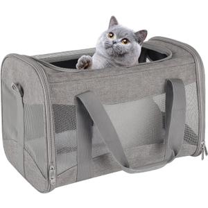 Cat Carrying Case - Pet Carrier Airline Approved, Protable and Breathable Pet Travel Carrier Removable Fleece Pad, Collapsible Cat Carrier Dog Carrier for Medium Cats Small Cats Dogs (X-Large, Grey) (20.0"L x 13.0"W x 13.0"H)