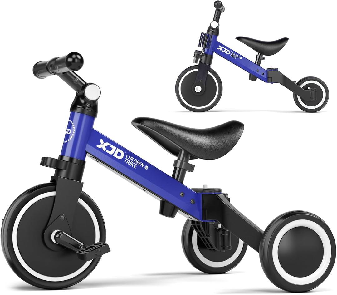 XJD 5 in 1 Toddler Bike, Tricycle for Toddlers 1-3 with Adjustable Seat Height, Removable Pedals, Ideal Balance Bike Birthday Gifts and Toys for Boys and Girls (Blue)