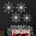 Hicarer 4 Pcs 12" 10" 8" Snowflake Metal Wall Art Rhinestones 3D Decor Christmas Silver Hanging Metal Artwork Wall Decor Glitter Crafts Snowflake Decorations for Living Room (Transparent White)