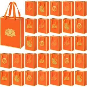 Sabary 30 Pcs Indian Return Paper Gift Bags for Wedding Bulk 9 x 7 Inches Hindu Religious Pooja Wedding Party Favor Bags with Handle Small Diwali Pouch for Indian Pooja Housewarming (Ginger Yellow), 1 Count