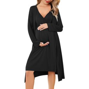 Ekouaer Maternity Nursing Gown and Robe Set Labor Delivery Nursing Nightgowns for Breastfeeding Pregnancy Clothes (X-Large, Black) Ekouaer Maternity Nursing Gown and Robe Set Labor Delivery Nursing Nightgowns for Breastfeeding Pregnancy Clothes (X-Large, Black)