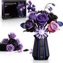 Purple Black Roses Flowers Bouquet Building Set, Botanical Collection Blocks Artificial Flowers Plant for Adults Women Girlfriend - Gifts for Valentines Birthday Christmas- Gothic Home Decor