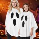 Women White Ghost Costume Hooded Cape, Adult Christmas Poncho Cloak, Simple Fun Spooky Party Outfit, Soft Comfortable Fabric, One Size (XXL)