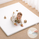 Blissful Diary Vegan Leather Baby Play Mat, 50x50 Thick Foam Cushioned & Waterproof Playpen Mat for Infants and Toddlers, Stylish and Just Wipe-Clean Playmat for Baby Play on Floor, Beige