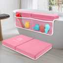 Bath Kneeler and Elbow Rest Pad Set - 2 inch Comfortable Thick Baby Bath Kneeler Pads, with Toy Organizer Pockets - Quick Drying, Foldable, Non-Slip for Baby and Toddler Bathing (Pink)