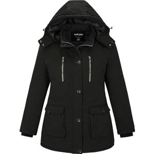 Soularge Women's Winter Plus Size Padded Fleece Parka Coat with Hood (Black, 2X)