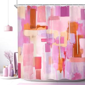 Imirell Blue and Pink Abstract Shower Curtain 60Wx72H Inches Watercolor Modern Contemporary Colorful Blocks Oil Print Aesthetic Minimalist Fabric Waterproof Polyester with 12 Pack Hooks Plastic