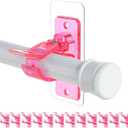 Antimbee Pack of 6 No Drill Needed Curtain Rod Holders Brackets, Self Adhesive Rods Holder Hooks, Multipurpose Nail Free Stick on Curtain Rod Hooks-Transparent Berry Pink