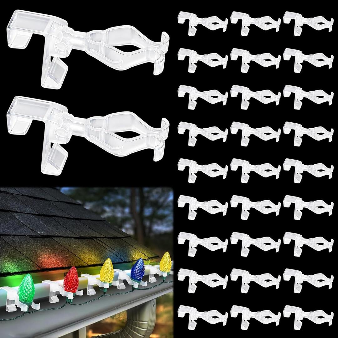 100pcs Gutter Clips for C7 C9 Christmas Lights, Plastic Christmas Light Clips for Hanging Outdoor String Lights, Roof Gutter Hooks for Xmas Halloween Holiday Dcor (Transparent)