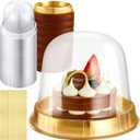 Individual Cupcake Boxes Clear Plastic Cupcake Containers Disposable Single Cupcake Holder with Lid Gold Tall Cake Carrier 4.3 Inch Diameter 4.2 Inch Height with Stickers for Wedding(100Pcs)