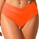 Tempt Me Women Full Coverage Bikini Bottom  V Cut Swimsuit High Waisted Bathing Suit Bottoms 2025 Neon Orange S