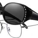 HAOLOTA Women's Polarized Fit Over Sunglasses with Rhinestone, Sun Glasses for Prescription Glasses UV400 Protection